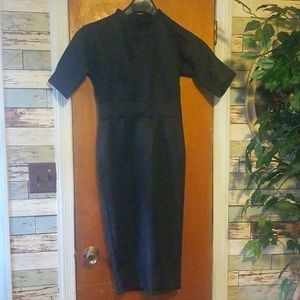 Structured Black Dress with Shoulder Button Detail - Size S